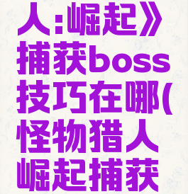 《怪物猎人:崛起》捕获boss技巧在哪(怪物猎人崛起捕获条件)