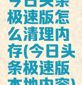 今日头条极速版怎么清理内存(今日头条极速版本地内容)