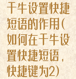 千牛设置快捷短语的作用(如何在千牛设置快捷短语,快捷键为2)