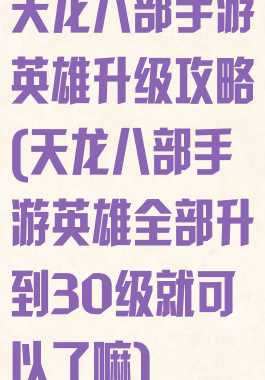 天龙八部手游英雄升级攻略(天龙八部手游英雄全部升到30级就可以了嘛)