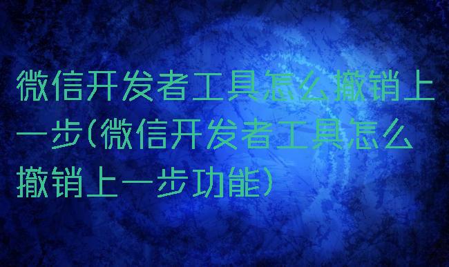 微信开发者工具怎么撤销上一步(微信开发者工具怎么撤销上一步功能)