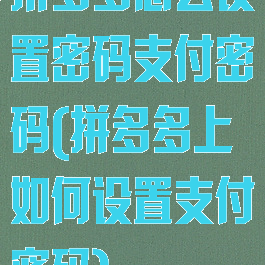 拼多多怎么设置密码支付密码(拼多多上如何设置支付密码)