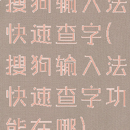 搜狗输入法快速查字(搜狗输入法快速查字功能在哪)