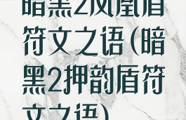 暗黑2凤凰盾符文之语(暗黑2押韵盾符文之语)