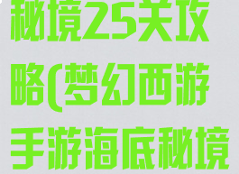 梦幻手游海底秘境25关攻略(梦幻西游手游海底秘境25关攻略)