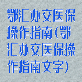 鄂汇办交医保操作指南(鄂汇办交医保操作指南文字)