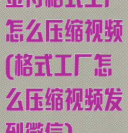 金舟格式工厂怎么压缩视频(格式工厂怎么压缩视频发到微信)