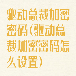 驱动总裁加密密码(驱动总裁加密密码怎么设置)