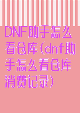 DNF助手怎么看仓库(dnf助手怎么看仓库消费记录)