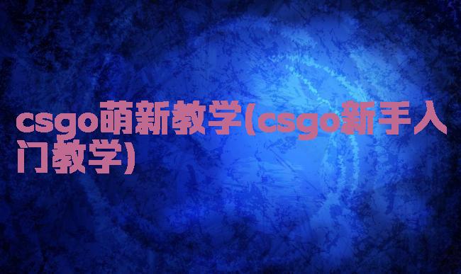 csgo萌新教学(csgo新手入门教学)