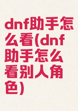 dnf助手怎么看(dnf助手怎么看别人角色)