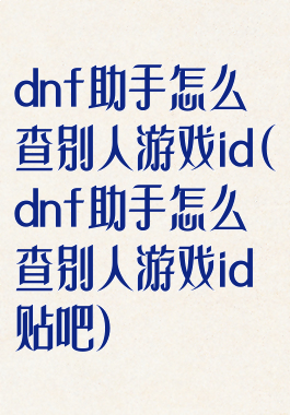 dnf助手怎么查别人游戏id(dnf助手怎么查别人游戏id贴吧)