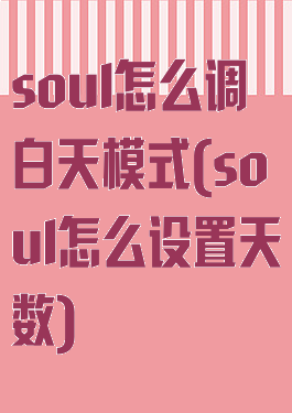 soul怎么调白天模式(soul怎么设置天数)