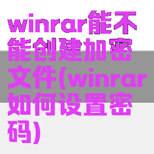 winrar能不能创建加密文件(winrar如何设置密码)